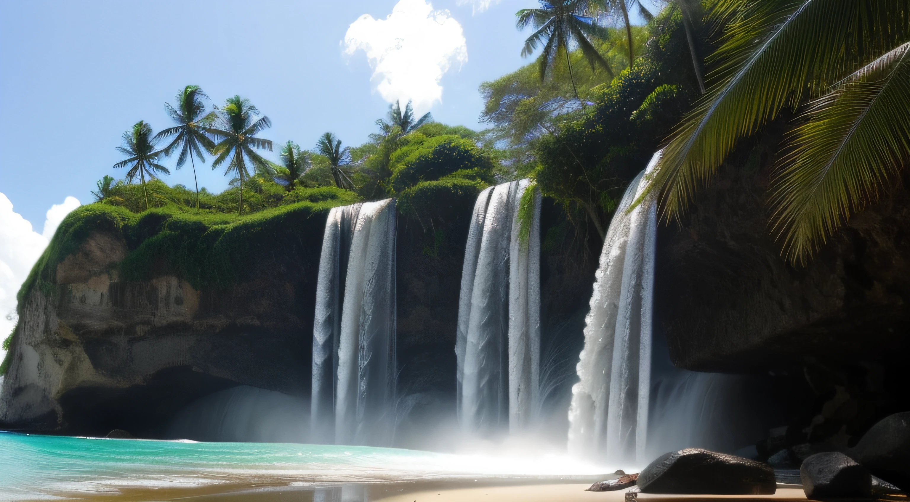 Waterfall in paradisiacal beach