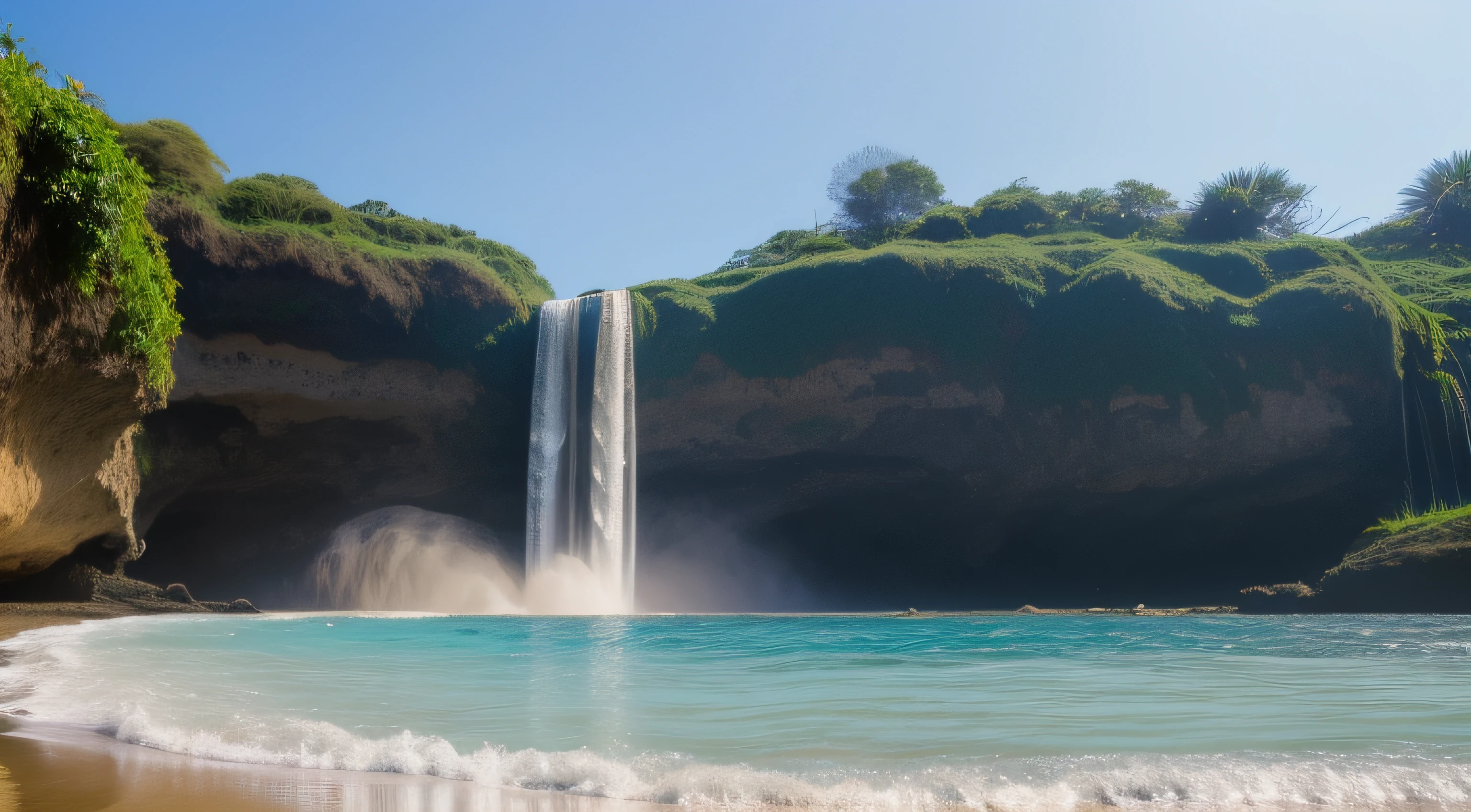 Waterfall in paradisiacal beach