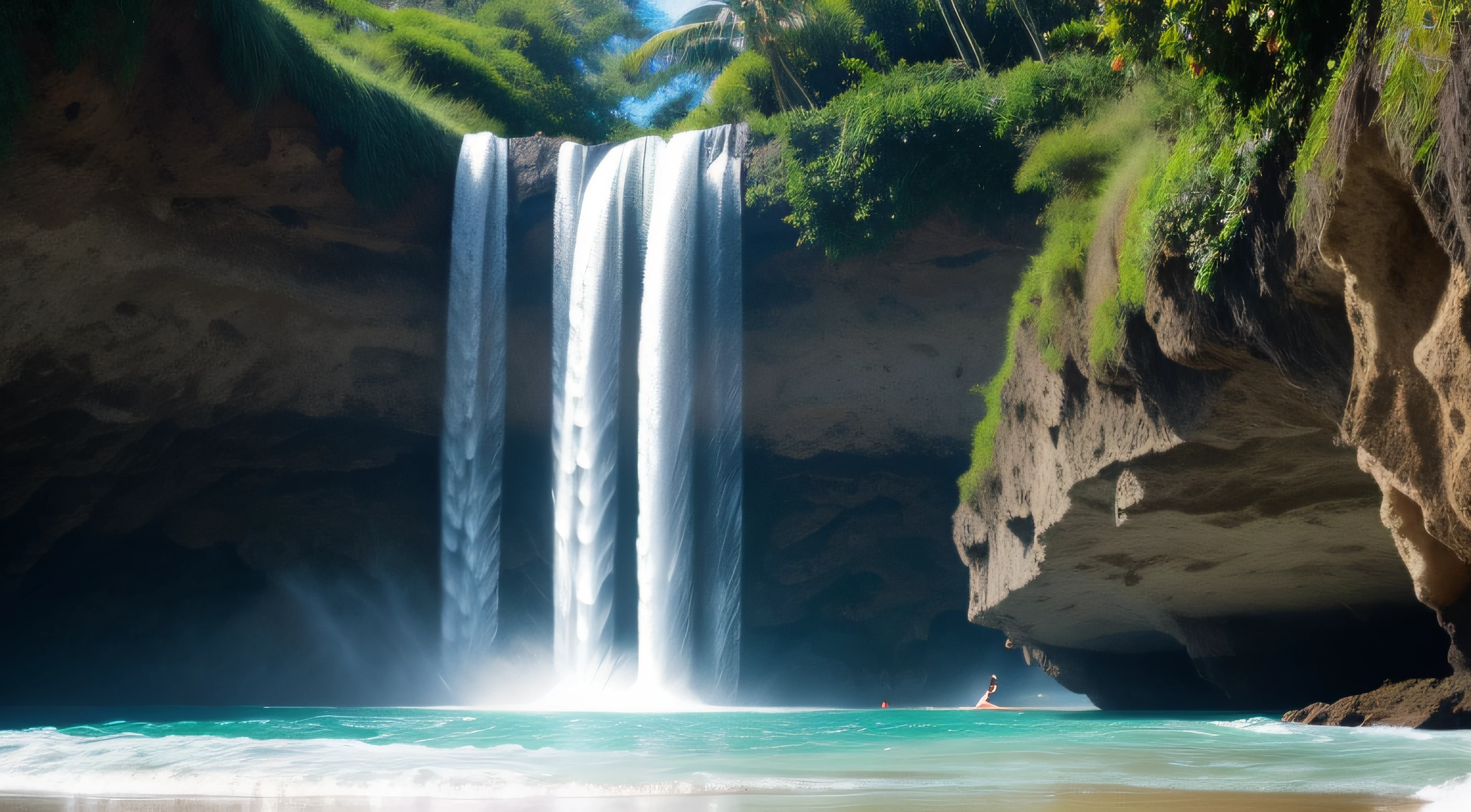 Waterfall in paradisiacal beach