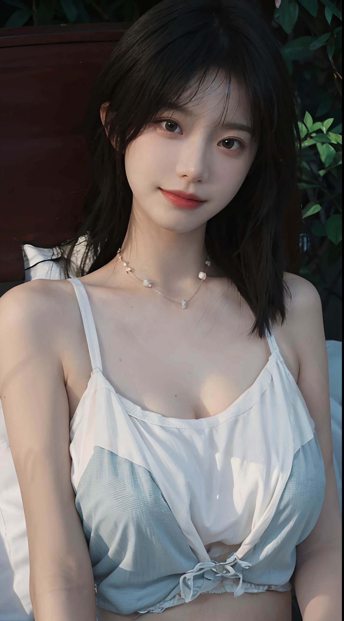 best qualtiy， 超高分辨率， （realisticlying：1.4），cute hairpin，Baoyu Girl，Stand in the wedding hall，Wearing a white bandeau wedding dress，（flatchest：1.2） ，A pair of clear and moving peach blossom eyes,Royal Sister，sunshine on face，Big wavy hairstyle，（choker necklace：1.2），（Fair skin：1.4），a sense of atmosphere，a beauty girl， ssmile，head straight-looking at viewer， closeup cleavage ，(Photorealistic:1.4),1girll,Sexy,(Upper body:1.4),(Wet body),(:1.2)