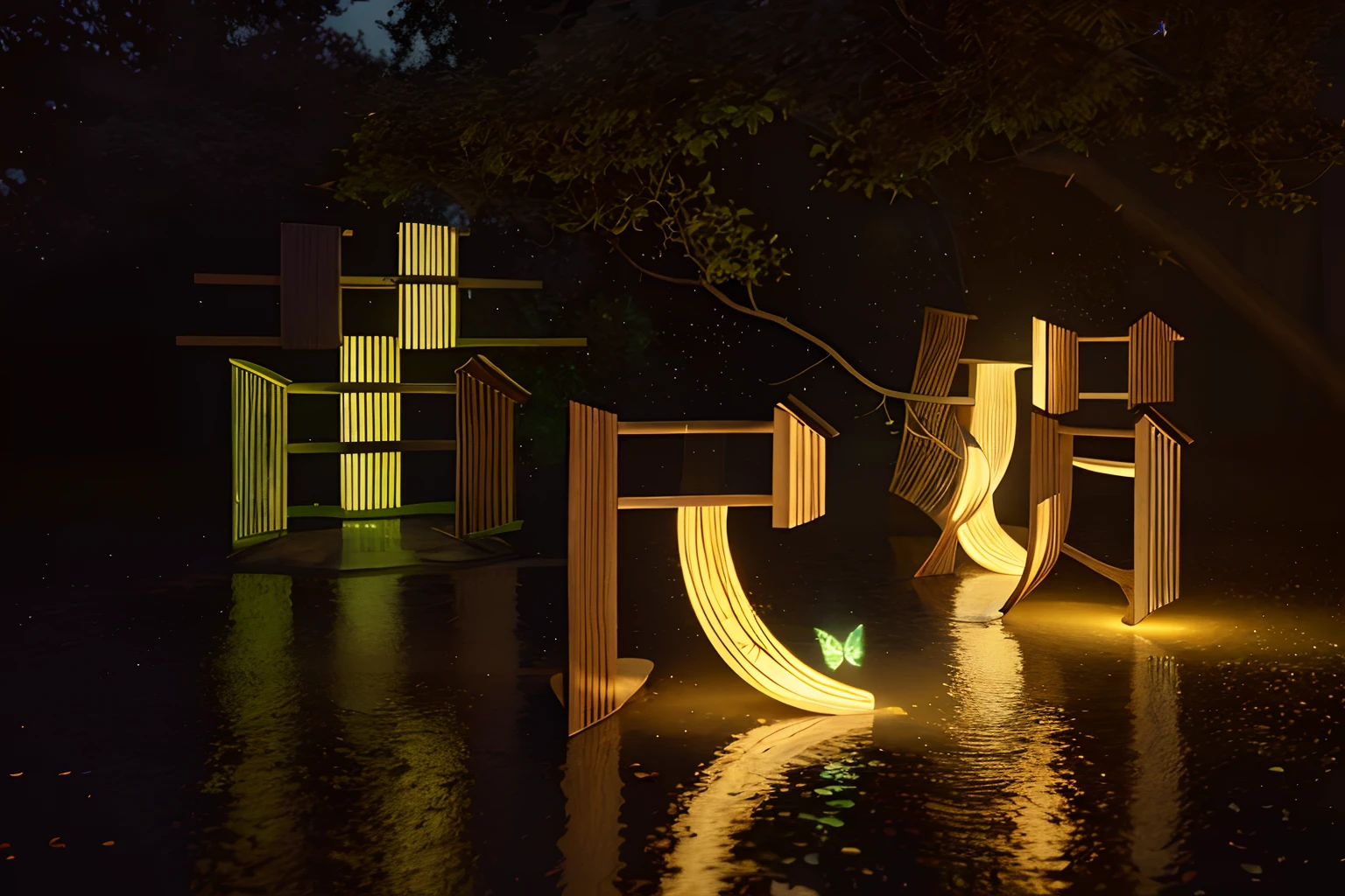 A masterpiece, the best quality, stunning reflections, the best reflections ever. (very detailed CG unity 8k wallpapers), (best quality), (best illustrations), (best shadows), forest theme with natural elements. Tall trees, quiet streams, small glowing mushrooms surrounded by delicate leaves and branches, with fireflies and glowing particle effects,, (natural elements), (jungle theme), (leaves), (twigs), (fireflies), butterflies, (delicate leaves), (glow), (particle effects). , Isometric 3D, Octane Rendering, Ray Traced, Super Detailed