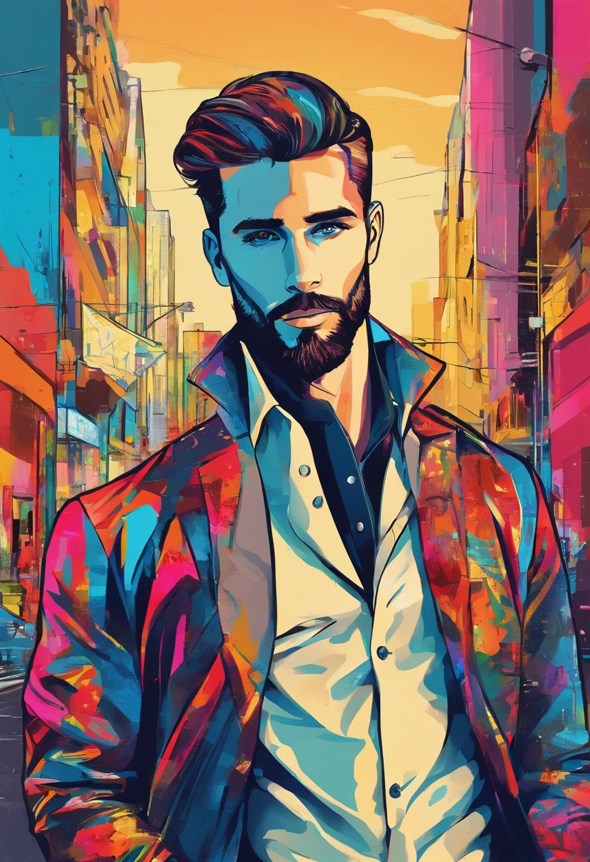 highquality,ultradetailed,(realistic,photorealistic:1.37),handsome man,masculine,sharp jawline,deepset eyes,piercing gaze,trimmed beard,elegant suit,confident posture,straight posture,well-groomed hair,stylish,city background,intense expression,dapper,attractive,professional lighting,vivid colors,sophisticated style,evening scene,soft lighting,refined,gentleman,classic style,crisp details,subtle shadows,fashionable,modern,striking appearance,trendy,sleek,urbansetting
