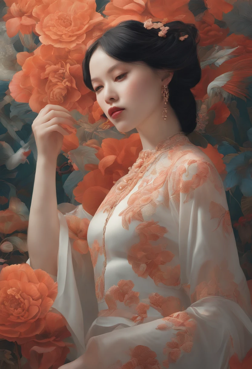 official arts, Unity 8k壁纸, Ultra Detailed, beautiful and aesthetic, Masterpiece, Best Quality, chinese style, (zentangle, a Mandala, tangle, entangle), ecstasy of flower, 1girl, Extremely detailed, Dynamic Angle, cowboyshot, Most Beautiful Form of Chaos, elegant, a brutalist designed, bright colours, romanticism, James Jean, roby dwi antono, by Ross Tran, francis bacon, michal mraz, adrian ghenie, petra cortright, gerhard richter, takato yamamoto, ashley wood, atmospheric