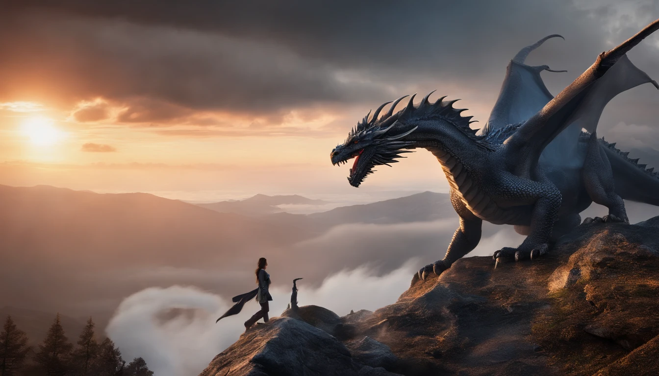 (Shoun)Standing on top of a mountain,dragon rouge,Dragon Blanc,seulement, deux dragon qui ce batte, bataille, flame, Effets de nuage:1.5,rendu par octane:1.5,Make the stars shine,Dark night background,Ultra vision,Champ de vision grand angle,super detail,beste-Qualit,tmasterpiece,8k,Extremely detailed,Epic artwork