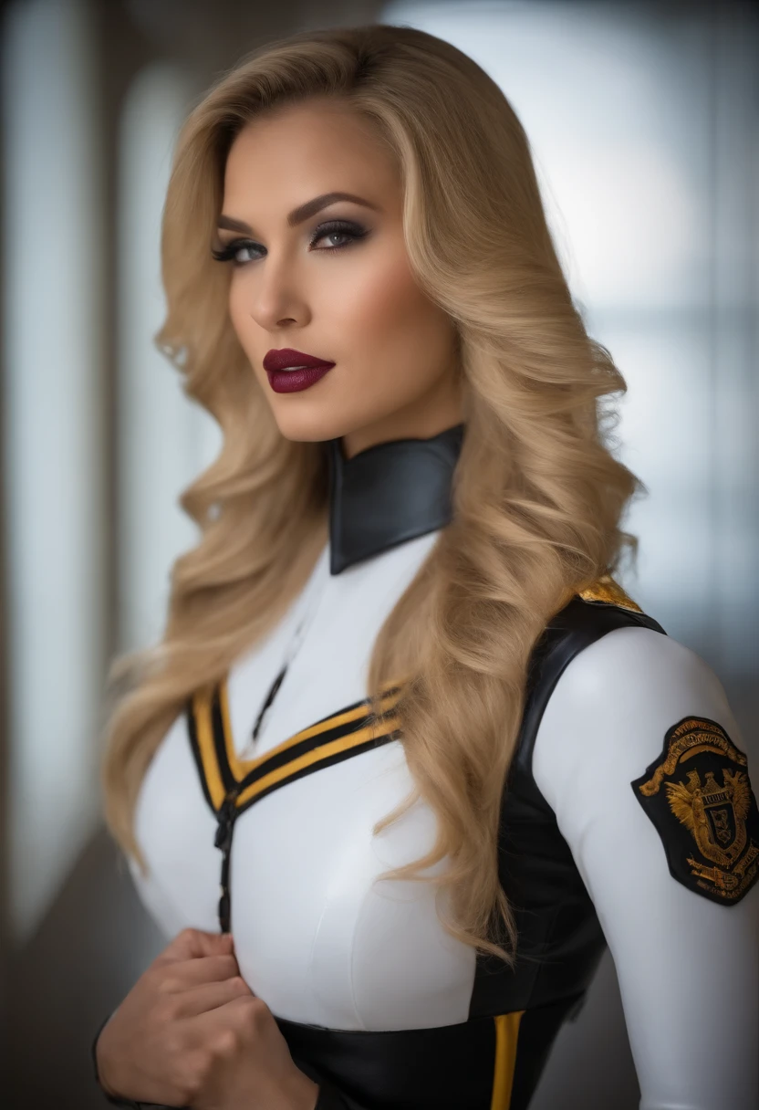 1 mujer rubia uniforme colegio de latex
