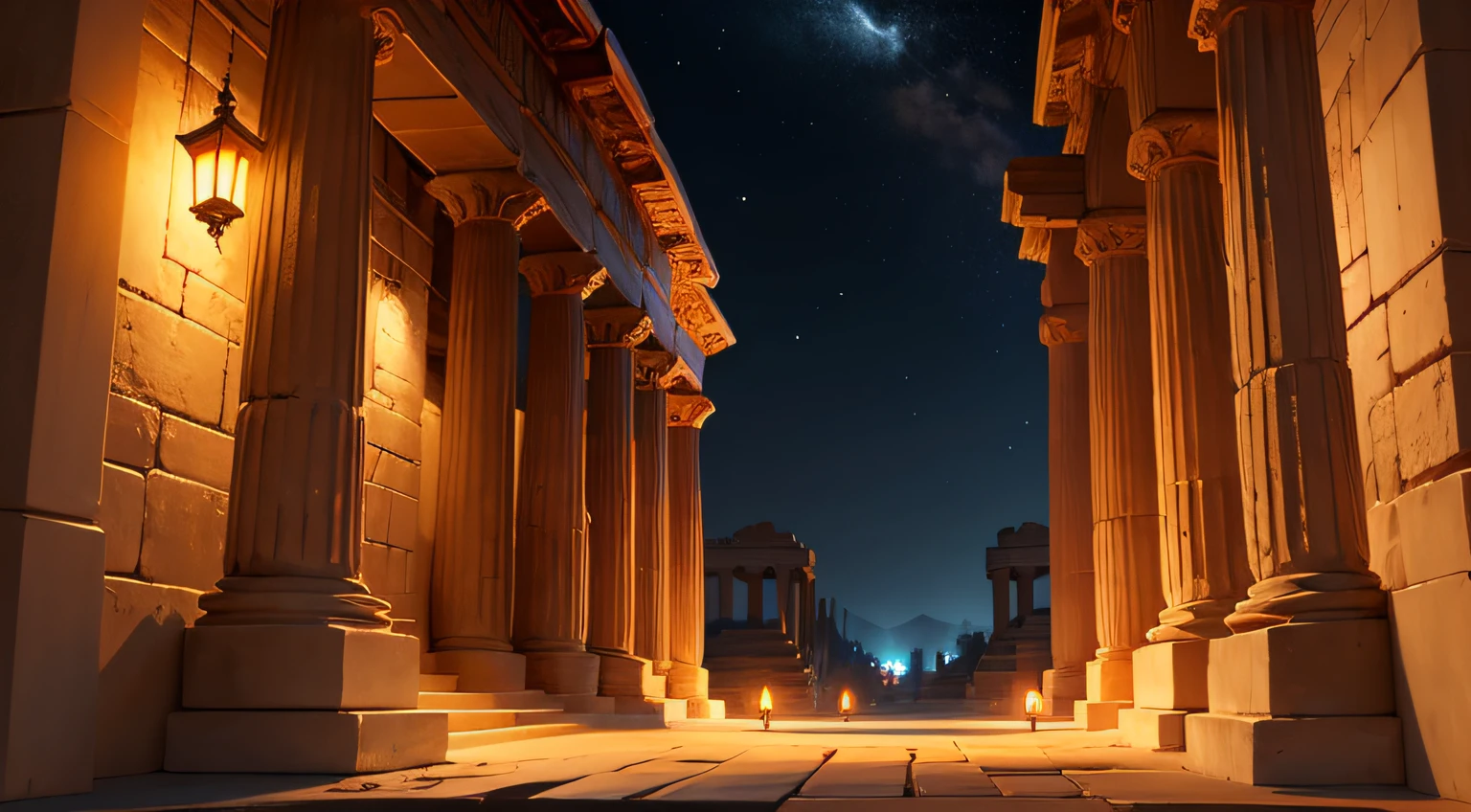ancient greek buildings open environment from the time of ancient Greece at night!