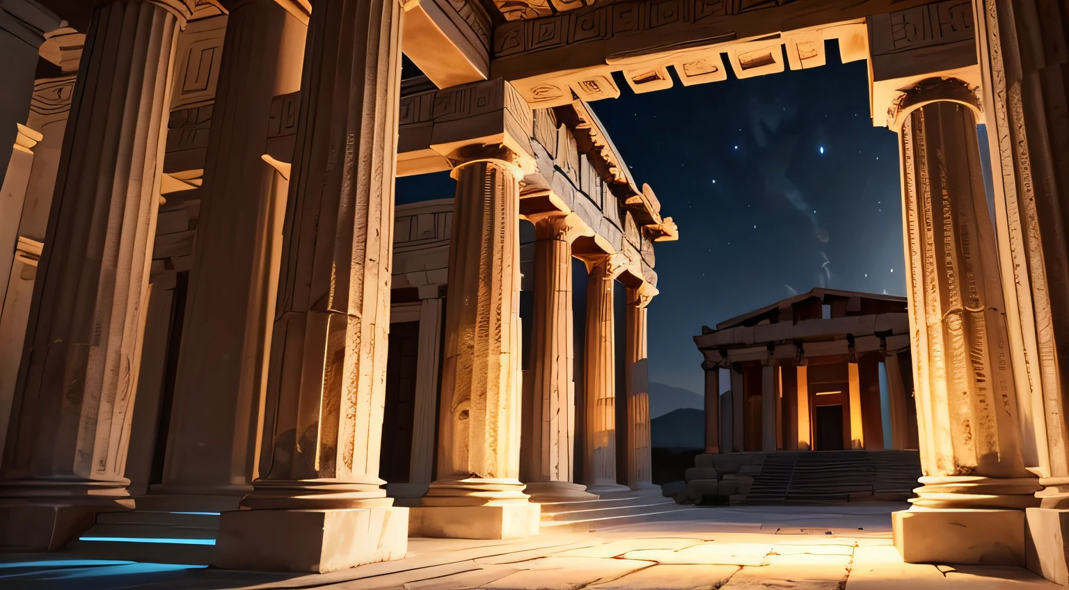 ancient greek buildings open environment from the time of ancient Greece at night!