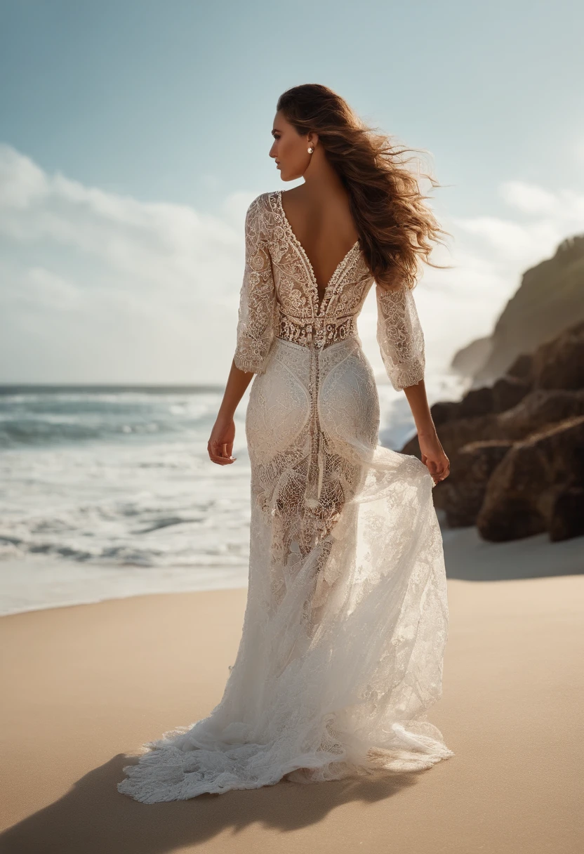 Loira, branca, vestida com roupas de praia