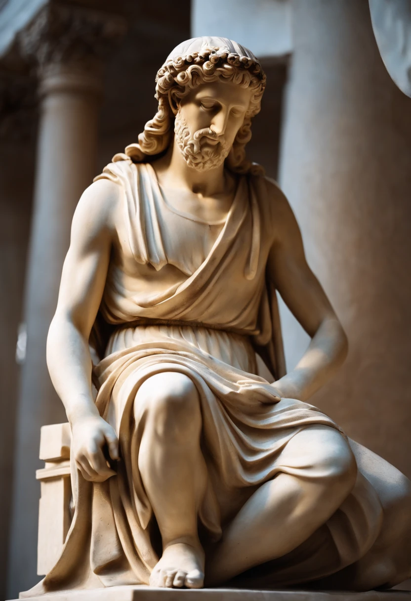 A close up of a statue of a man sitting on a pedestal - SeaArt AI
