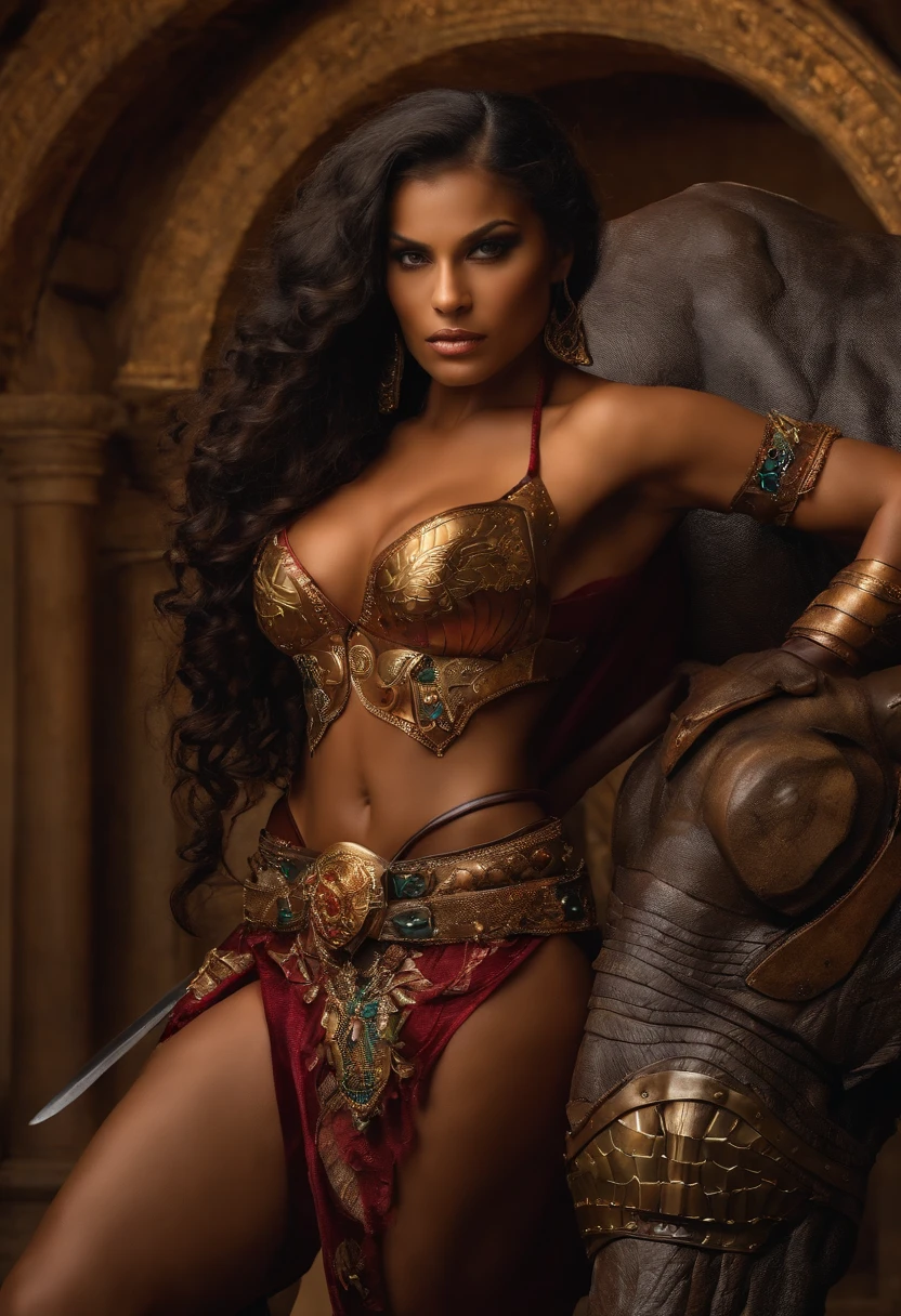 cavaleiro feminino, armadura enferrujada, despir a pose, qualidade do filme, very muscular in the arms and legs, corpo inteiro, estilo guerreira amazona.