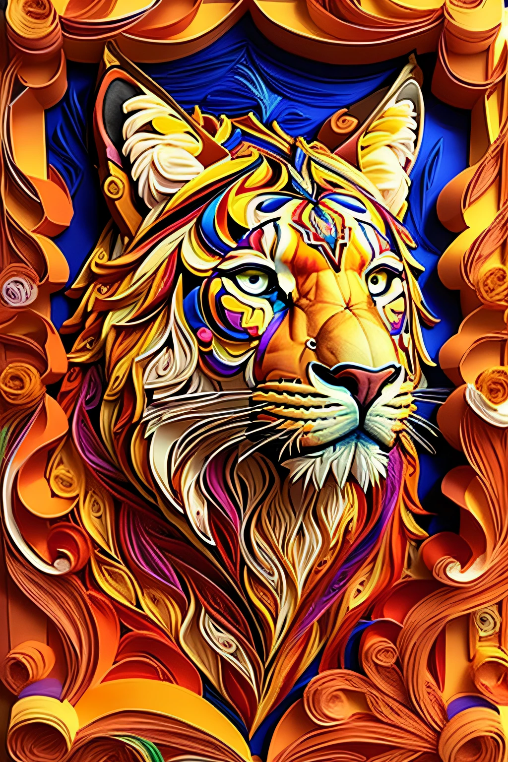 leone, papel multi dimensional quilling, arte,
yang08k, lindo, colorido,
obras-primas, qualidade superior, melhor qualidade, arte oficial, beautiful and aesthetic,