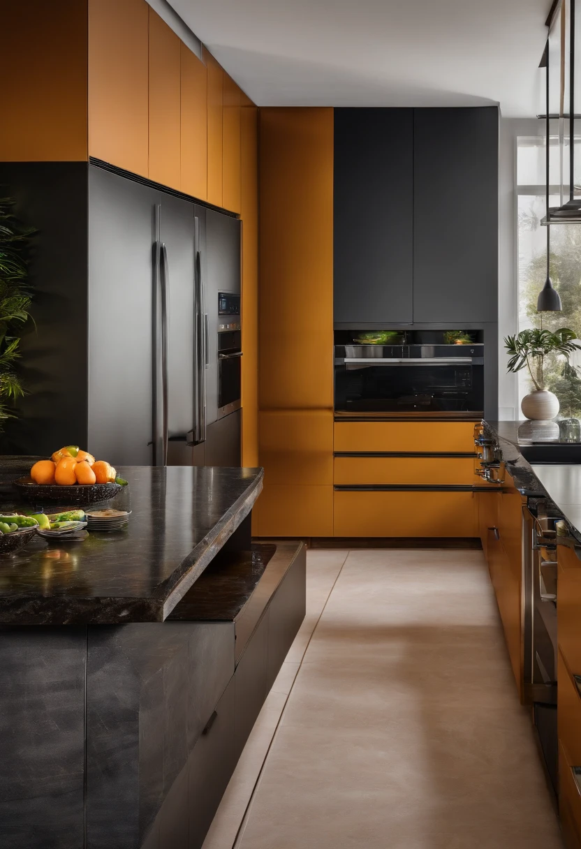 cocina moderna,Magnificent renovation,refrigerador,armario,Escena amplia,in a panoramic view,Desde fuera, UHD, Detalles altos
