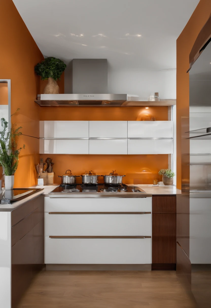 cocina moderna,Magnificent renovation,refrigerador,armario,Escena amplia,in a panoramic view,Desde fuera, UHD, Detalles altos