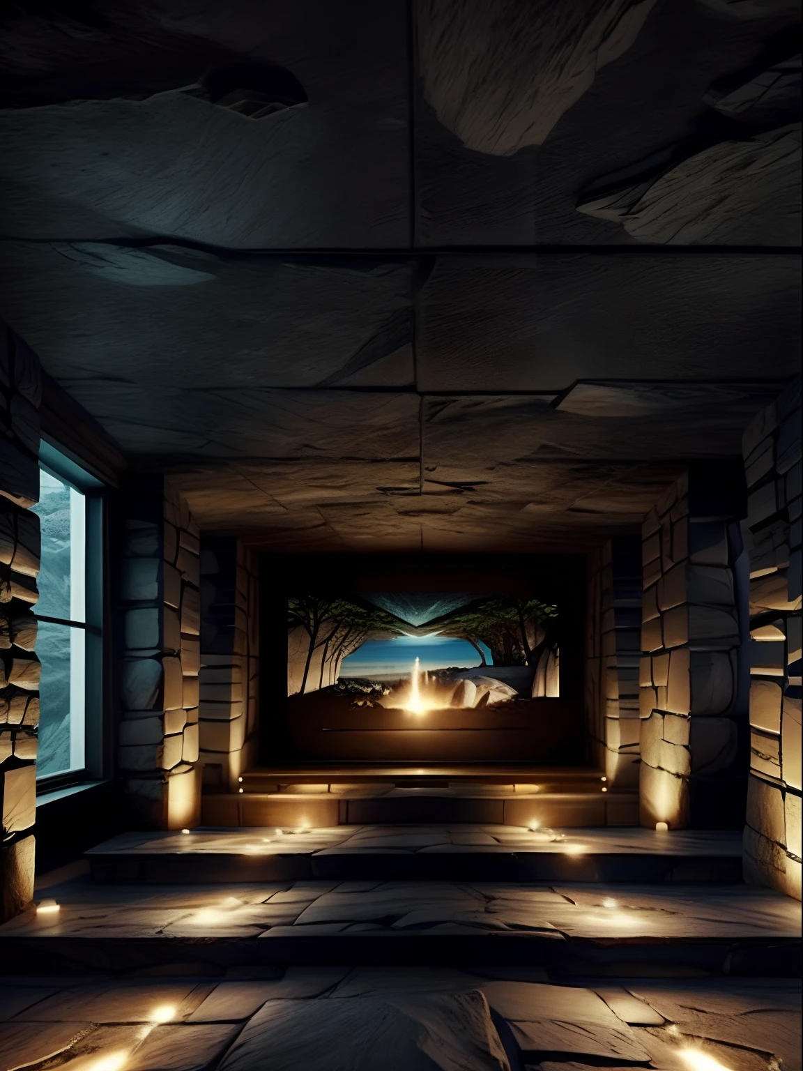 film projections on the walls of a fantastic prehistoric stone cave