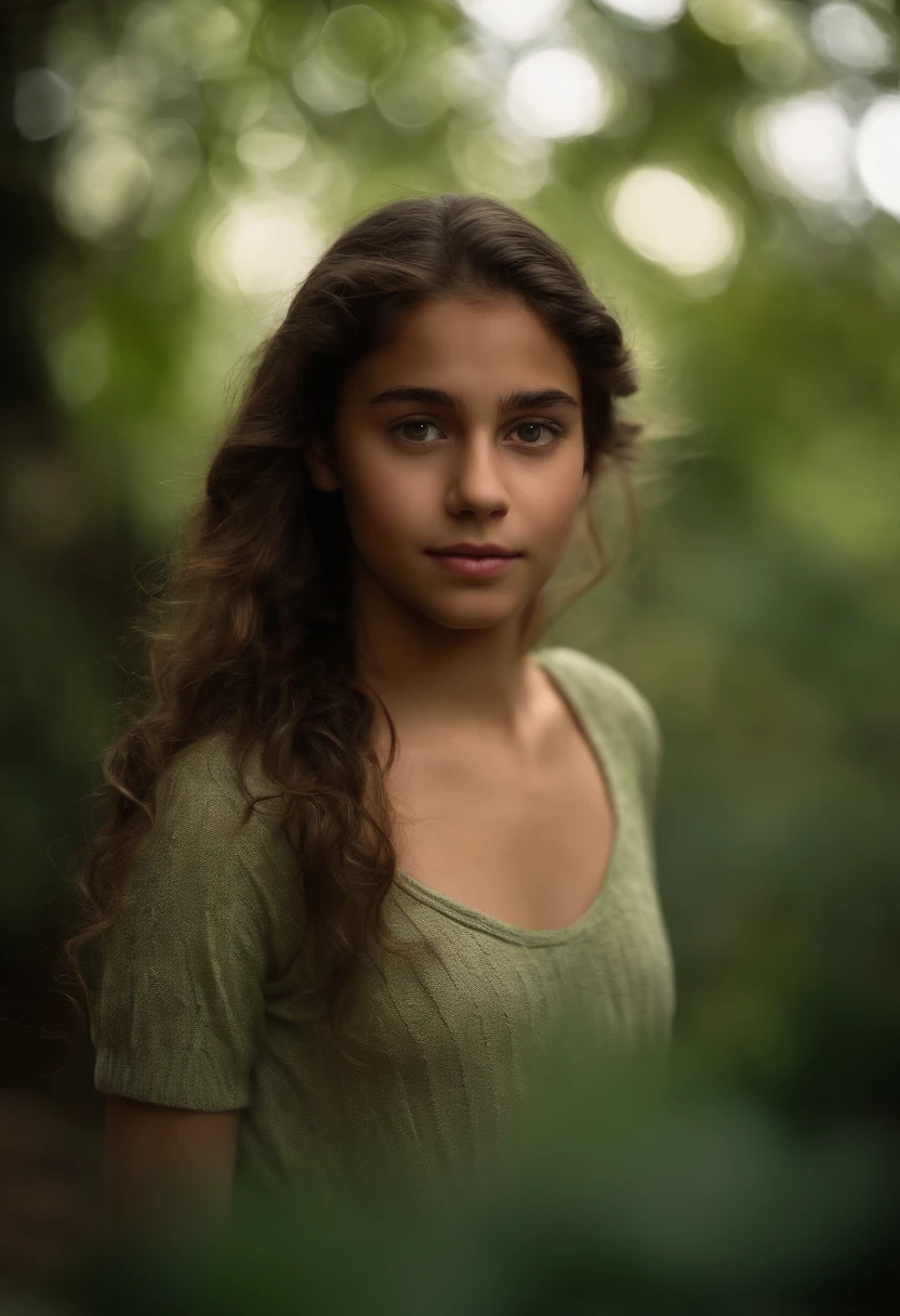 a beautiful child, 13 anos, Pele morena escura, olhos verdes, curtos cabelos castanhos cacheados, various landings and expressions, fundo branco (uma menina com o  rosto alegra e belo)