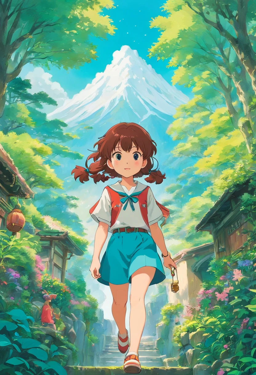 uma usando um colar de anime, um colar longo e brincos, no estilo de paisagens de jardim tranquilas, animated color photos, Masami Teraoka, aquamarine, Paulo Gauguin, Estilo Embry, retrato honesto