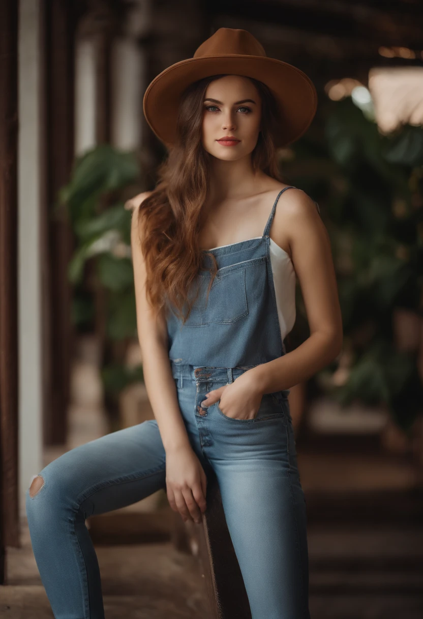 Cute girl 24 years old with brown white hair lightly made up, Of course, foto, hat eine enge jeans an mit einem triko als oberteil, full body,