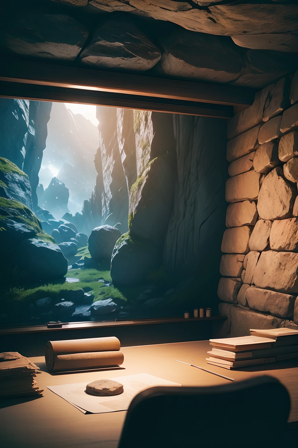 film projections on the walls of a fantastic prehistoric stone cave