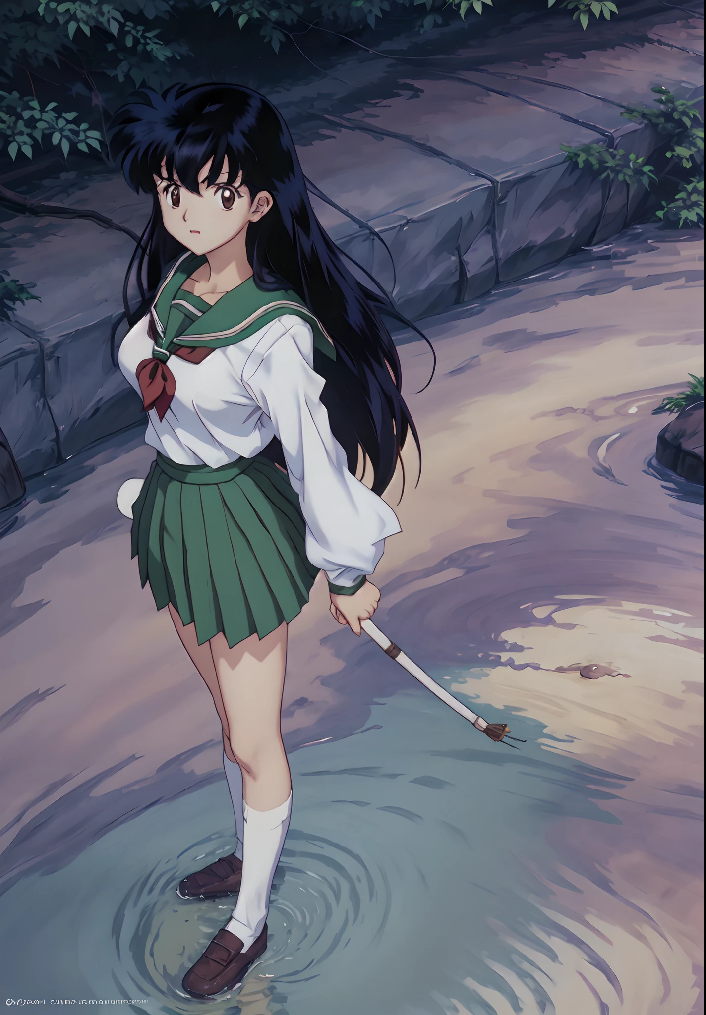 1girl, Kagome Higurashi, Brown eyes, Full body.school uniforms