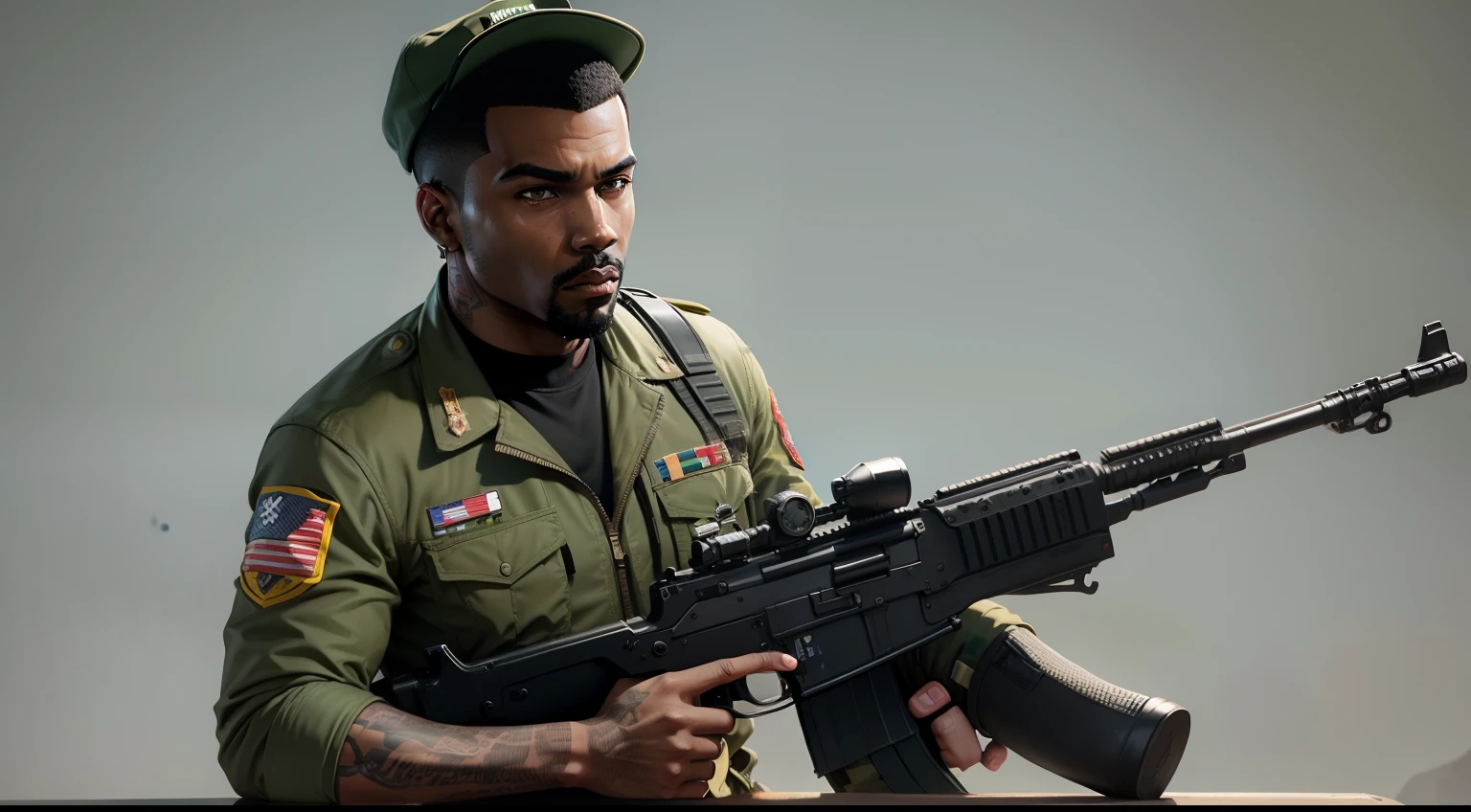 Army Clothing Man,Brazilian Army Clothing,gta personagem, Como o protagonista de GTA 5, GTA V Estilo, como um personagem de gtav, corte de cabelo red,cabelo red,Kanye West em GTA v, Estilo GTA5, gta v personagem, empunhando fuzil de assalto,rifle in hand ,fuzil AK-47 ,gta 5 tom de pele negro