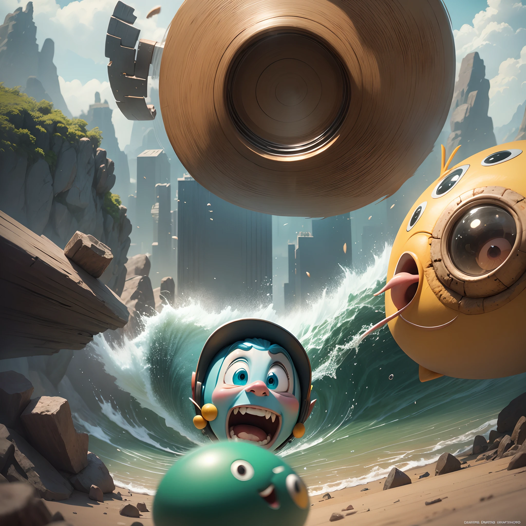 dinamic scene, slipping Silly, falling stupid friendly, Disney Pixar style, Close-up, epic --auto --s2