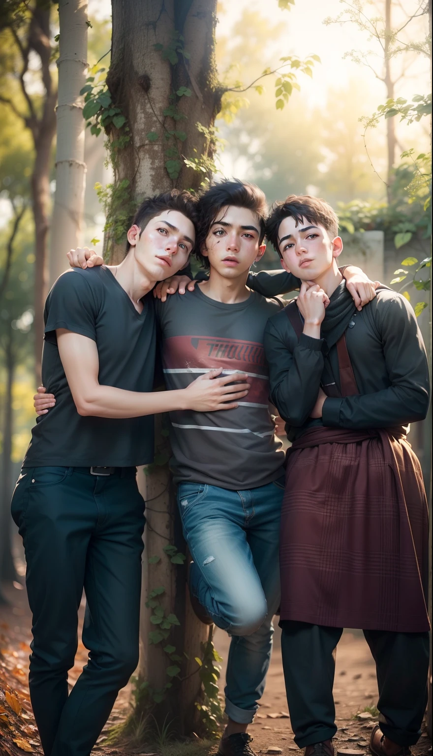 Make photo beautiful and realistic three boys