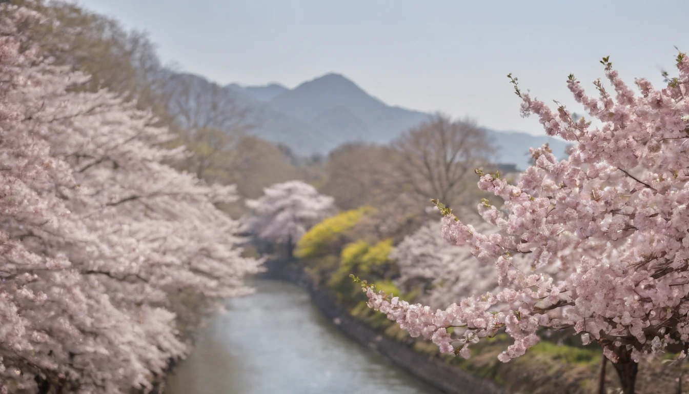 Spring in Japan,cherry blossom in full bloom,Refreshing breeze,wanting,Start a good day,Kaigan Street