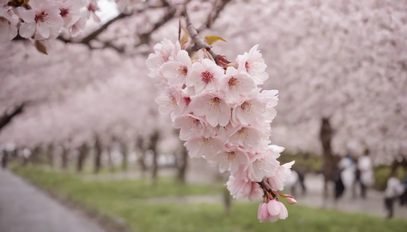 Spring in Japan,cherry blossom in full bloom,Refreshing breeze,wanting,Start a good day,Kaigan Street