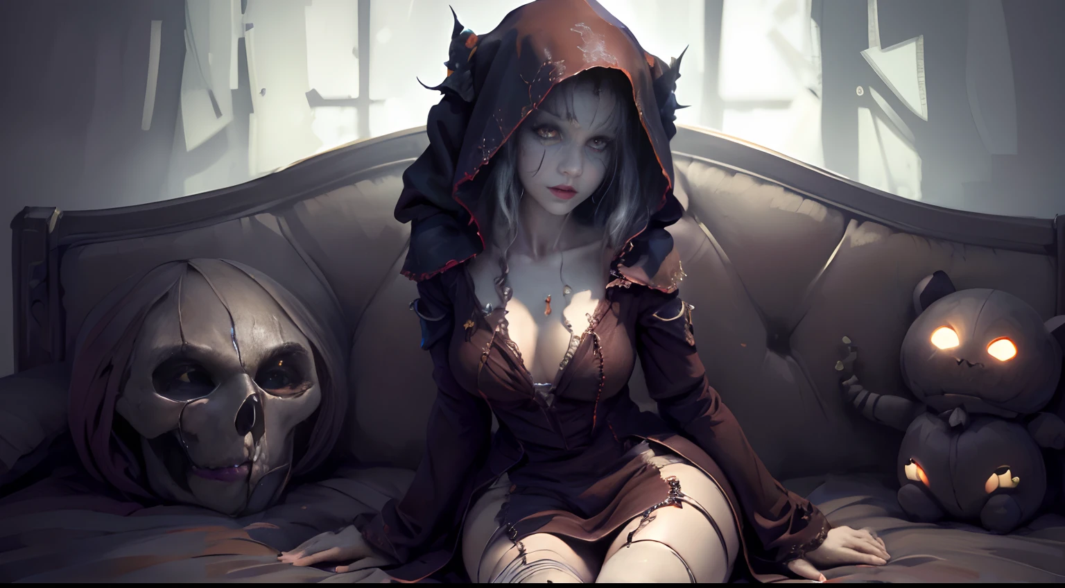 Masterpiece, Best quality, High quality, extremely detailed CG unity 8k wallpaper, Portrait of a pagan goddess, antichrist, Jour du jugement, saint, award-winning photograph, photoreallistic,Extremely detailed, Tendances sur ArtStation, Tendances sur CGoncil, complexe, High detail, dramatique, Art par Midjourney, sang sur le visage, sourire diabolique, horror art, terreur