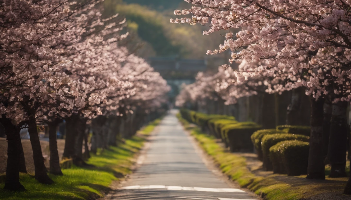 Spring in Japan,cherry blossom in full bloom,Refreshing breeze,wanting,Start a good day,Kaigan Street