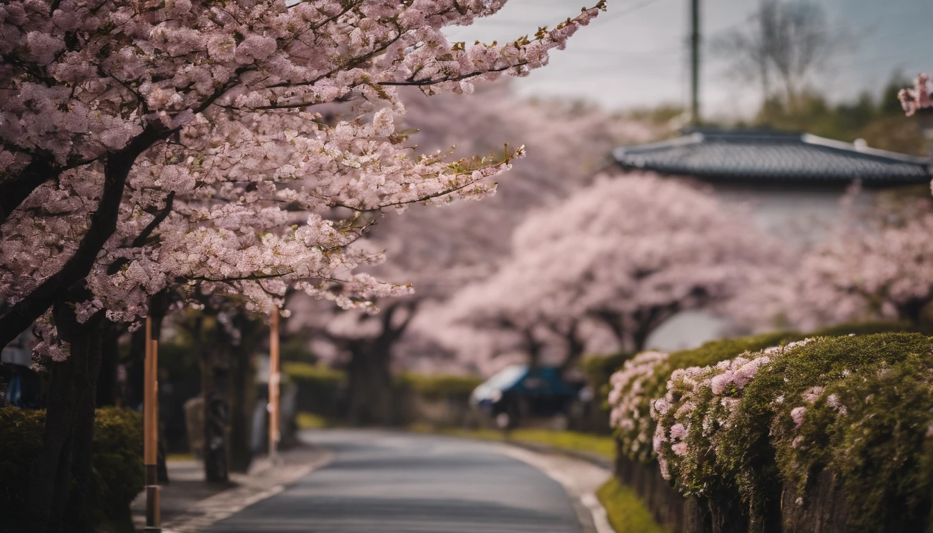 Spring in Japan,cherry blossom in full bloom,Refreshing breeze,wanting,Start a good day,Kaigan Street