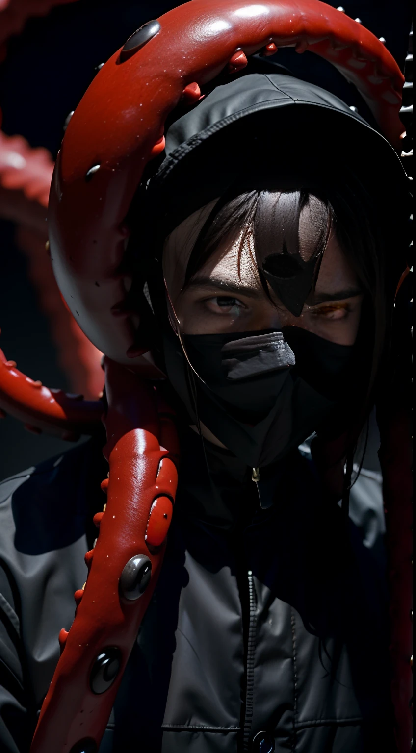 This is a guy who can't even see his face, just a black shadow, with a pair of giant red eyes, surrounded by something that looks like tentacles. Mysterious and great.