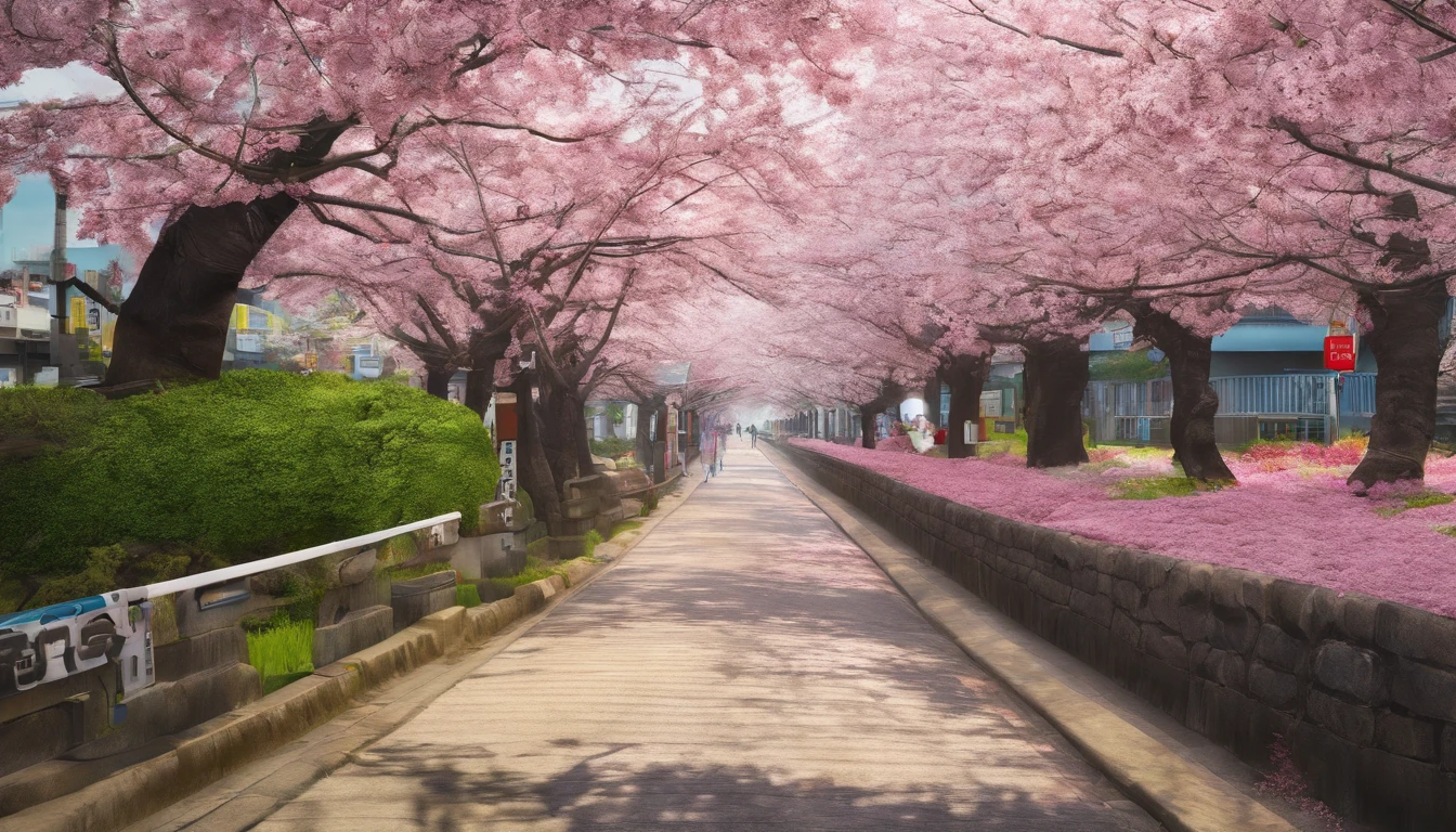 Spring in Japan,cherry blossom in full bloom,Refreshing breeze,wanting,Start a good day,Kaigan Street