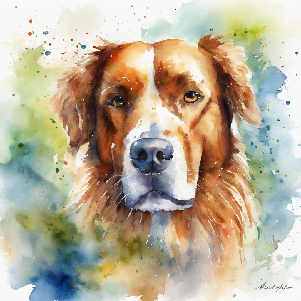 watercolor paiting, a Dog, fish、 In watercolor, aquarelle, 4K resolution, white backgrounid, PastelColors