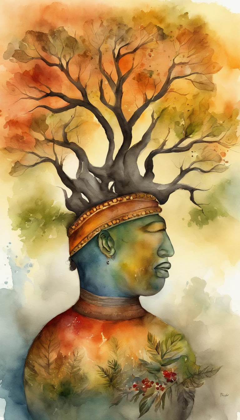 um vaqueiro fumando seu cachimbo ao lado de uma arvore bonita. entardecer, espiritual, colorido, pintura em tela, arte digital, criativo, Devotion, Fede, sozinho, detalhes