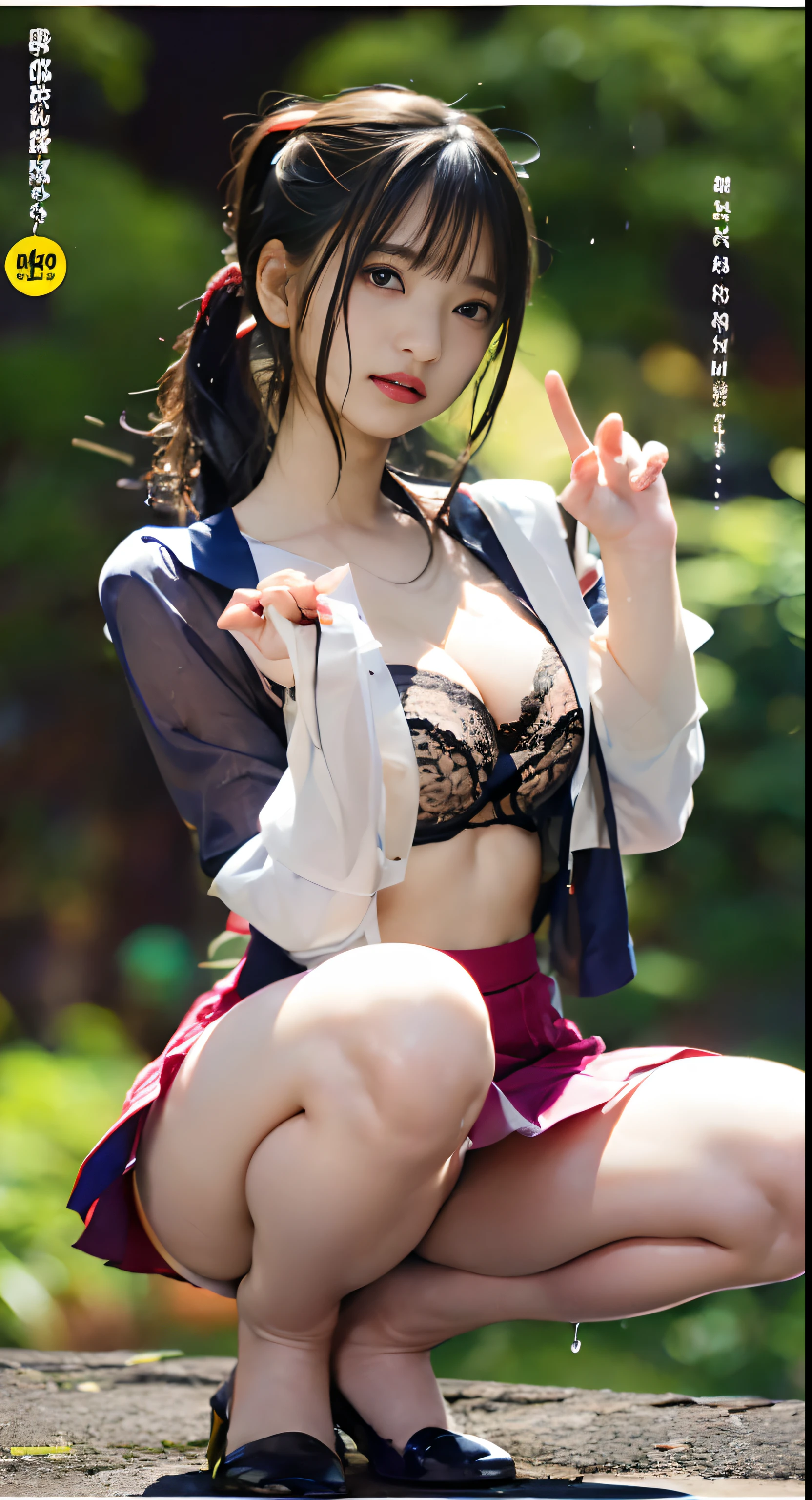 ((top-quality、masuter piece:1.3))、201 year old girl、Beautiful girl emphasizing slender abs:1.3、(Short ponytail、huge-breasted:1.2)、((Best Quality、8k、masterpiece:1.3))、focus:1.2、(((Touching the pubic area with your hand:1.2、Climax face)))、hyperdetailed face、A detailed eye、二重まぶた、Face of sexual pleasure、Panting face、Iki face、beautiful countenance、barechested、Full body like、((Recurve the body、barechested))、a wet body、((barechested、Touching the pubic area with your hands)、You can see the shape of the nipple、(((The nipple is visible、Pubic area visible、Wet、My legs are wide open、The wind flips up the skirt、Exposing the pubic area.)))、(((Climax face、Touching the pubic area with your hand)))、Raw photo、Face in love、Take off your see-through blazer、no panty、no-bra、Two hands、Two legs、Photo Quality、Toned waist、Beautuful Women、Beautiful waist constriction、no panty、The pubic area gets wet and the juice drips., (top-quality), (ultra-detailliert), (masterpiece), (wall-paper), (详细的脸), (dynamicposes、See-through blazer skirt)、(((Show off with your pubic area open with your fingers up)))、Stand with your legs open、Gooey crotch、The juice is filamentous.、Beautiful crotch、Precise pubic area、Wet eyes、Beautiful ass、Stand in a sexy posture、Press your crotch against the camera、Stand with your hands、spread pubic