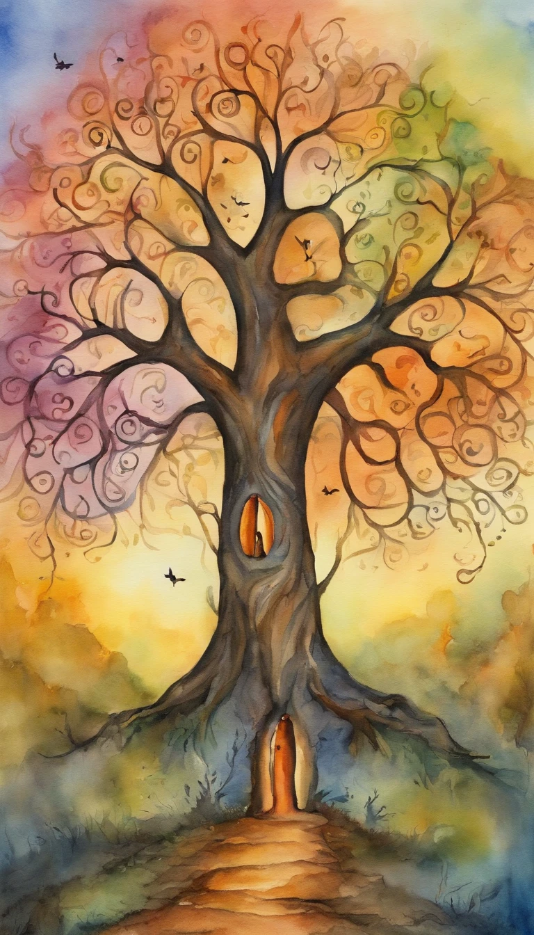 spiritual beings around a sacred tree