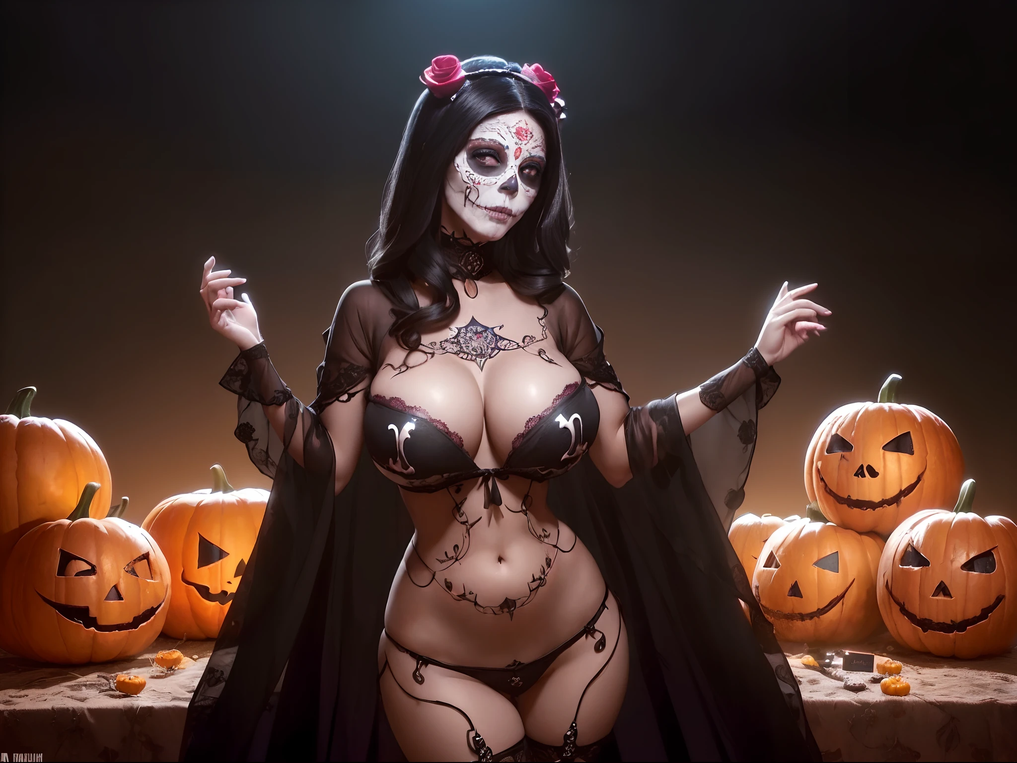 (((catrina))) ((dia de muertos)) ((sentada en una calabaza de dulce))(((enormes tetas))) 8k,((cuerpo completo))(((Amazing tits)))caliente, hermosa,((Hornie)), 8k, hiperrealista todo como un motor irreal trazado de rayos render ((estilo humano hiperealista)),(((Empty dark background))). hiperrealista todo como un motor irreal trazado de rayos render estilo humano realista ,(((Empty dark background)))., Suavemente iluminado, Intimo exquisito detalle, foco nítido, intrincadamente detallado, rewarded photography, small-catchlight, bajo contraste, alta nitidez, facial-symmetry, profundidad de campo, cinematic background, Renderizado del motor irreal, Imagen central, dream-like, Suavemente iluminado, intimo, imagen de cuerpo completo ,cuerpo completo,((tetona)),((piernas torneadas)) perfect ass ecchi full body skull candy