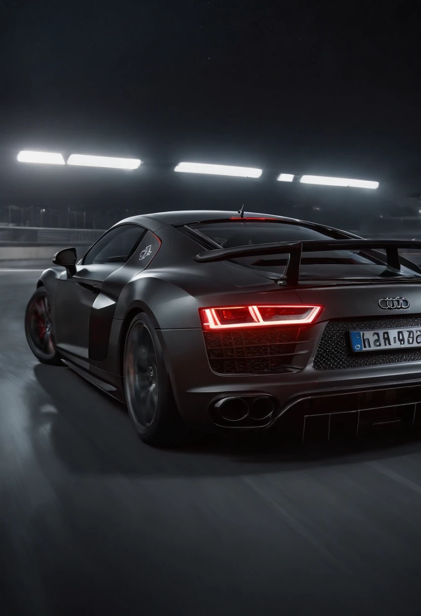 Detailed raw HD photo medium-distance photo of a (full carbon Audi R8 Racecar) with a big spoiler, race decals, racing up a mountain on a curved road looking over a (darkly lit, dimly lit, discreet) grunge city, , menacing urban environment, metal tubes, concreating, decay, micro-details, hyperdetailed, raytracing, realism, crystal clear, photorealism, photorealistic,
(nocturnal, pitch, moody and dark:1.3) (bright headlights: 1.2)