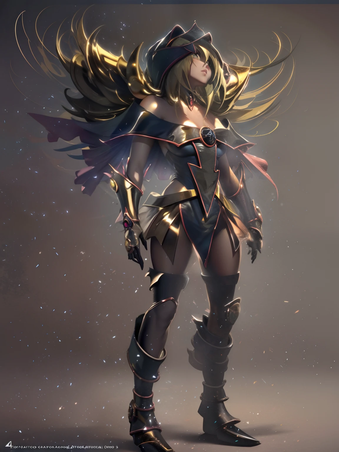 :Mechanical style,Tema de oro,(1 female mechanical angel,anatomy correct,cuerpo completosbias doradas,de pie,Base circular),fondo blanco y negro,(3Drenderingof,mejor calidad,El detalle,tmasterpiece,Arte social,cinematic lighting effects,4k,claroscuro)