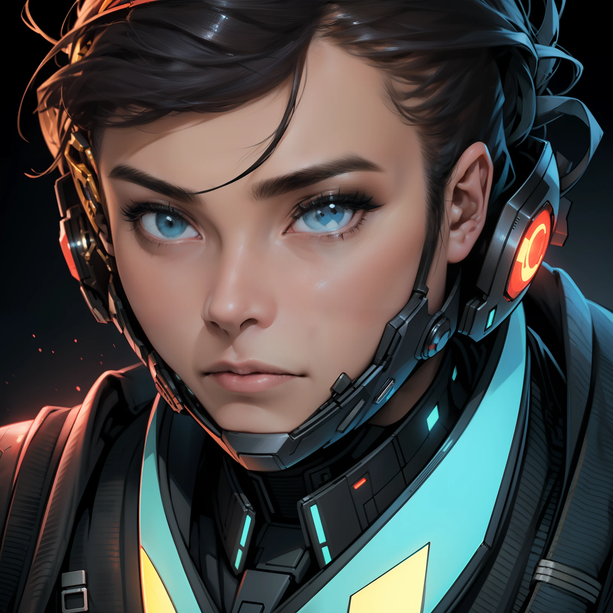 masterpiece, best quality, realistic, ultra detailed, sfw, head shot, a portrait of a young man, star sector, sci-fi style suits, hight-tech gadgets, head facing front,face mask, cyberpunk style --auto