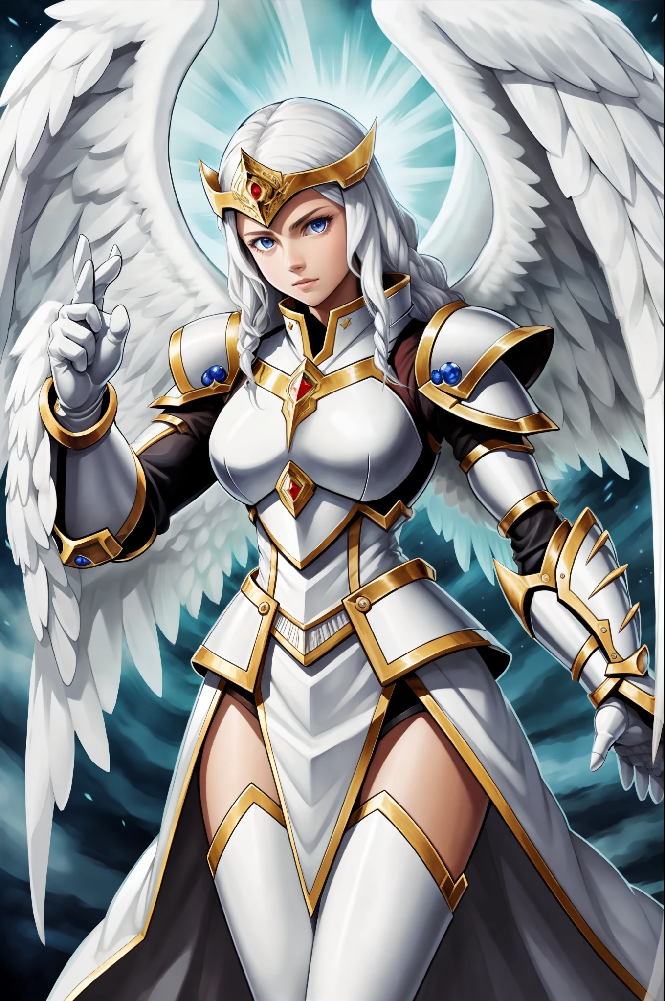 divine, angel armored, armor, dress, 1girl, anime style