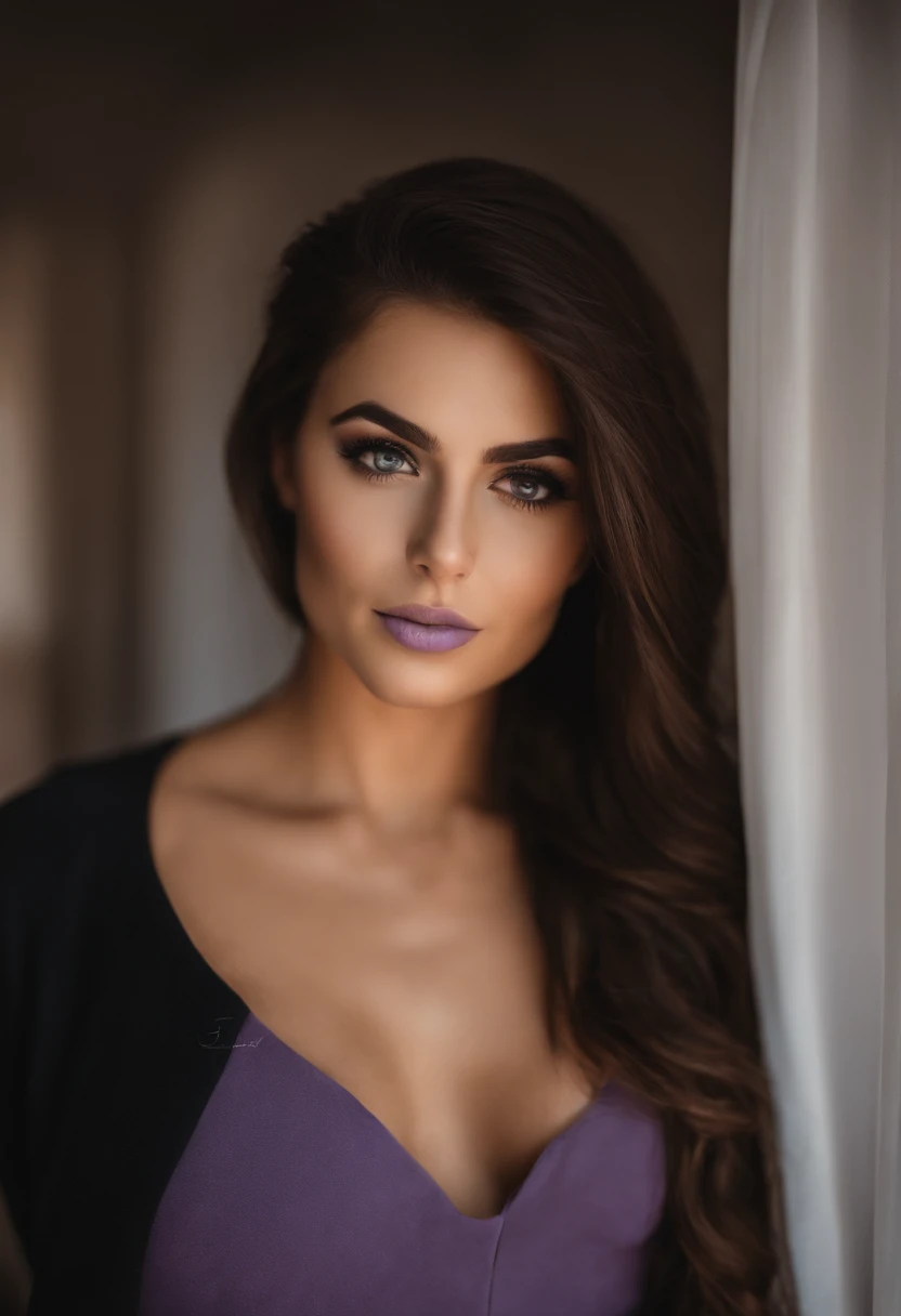Arafed mujer completamente , Chica sexy con ojos marrones, realista, credibly, meticulosamente detallado, foto cuerpo completo, Voluminous brown hair, rasgos europeos, selfie de una mujer joven, Camera eyes, Violeta Myers, maquillaje, Maquillaje natural, staring directly into camera, Cara con Artgram, Maquillaje sutil, Gran foto de todo el cuerpo arrodillado en la cama, in the room, Busto grande,