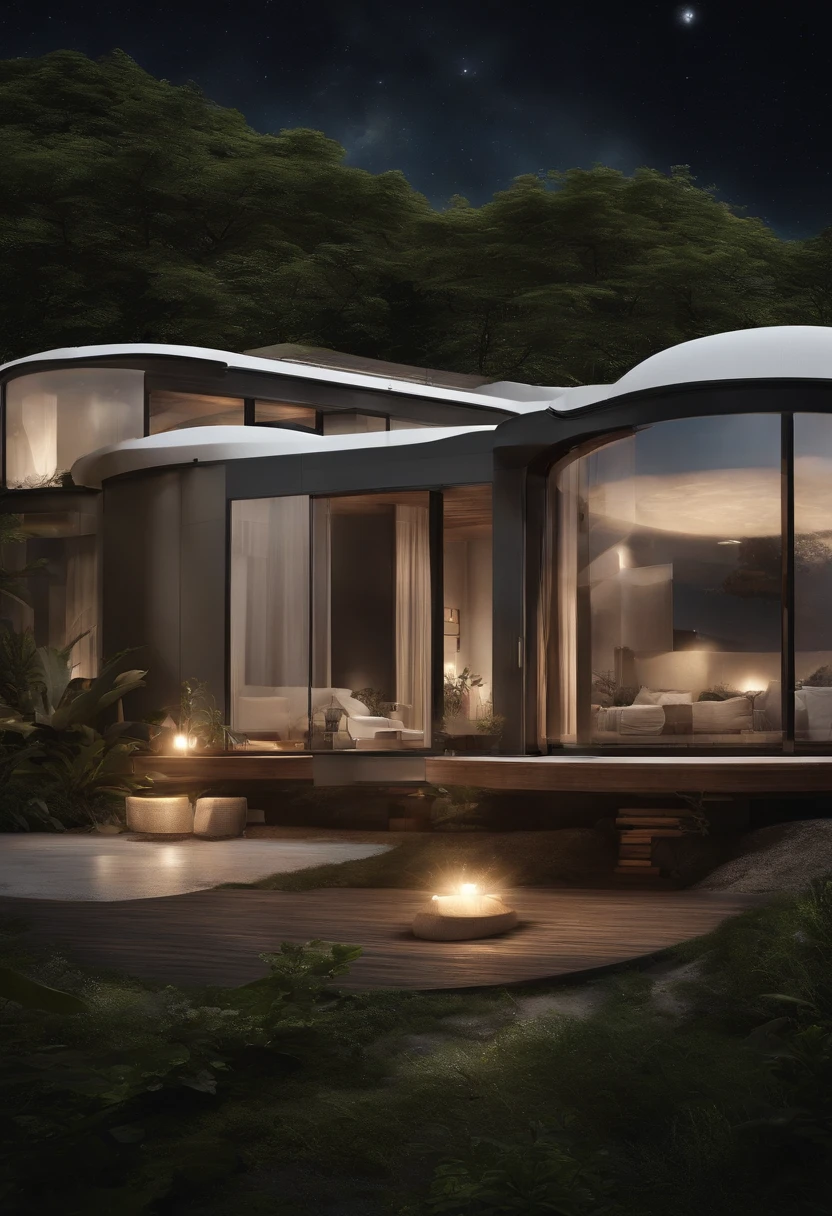 Develop an image of a modular and expandable lunar house, able to adapt to residents' needs over time. How this house would be built in independent modules and how they could be added or removed according to the needs of the occupants? com um robo falando!