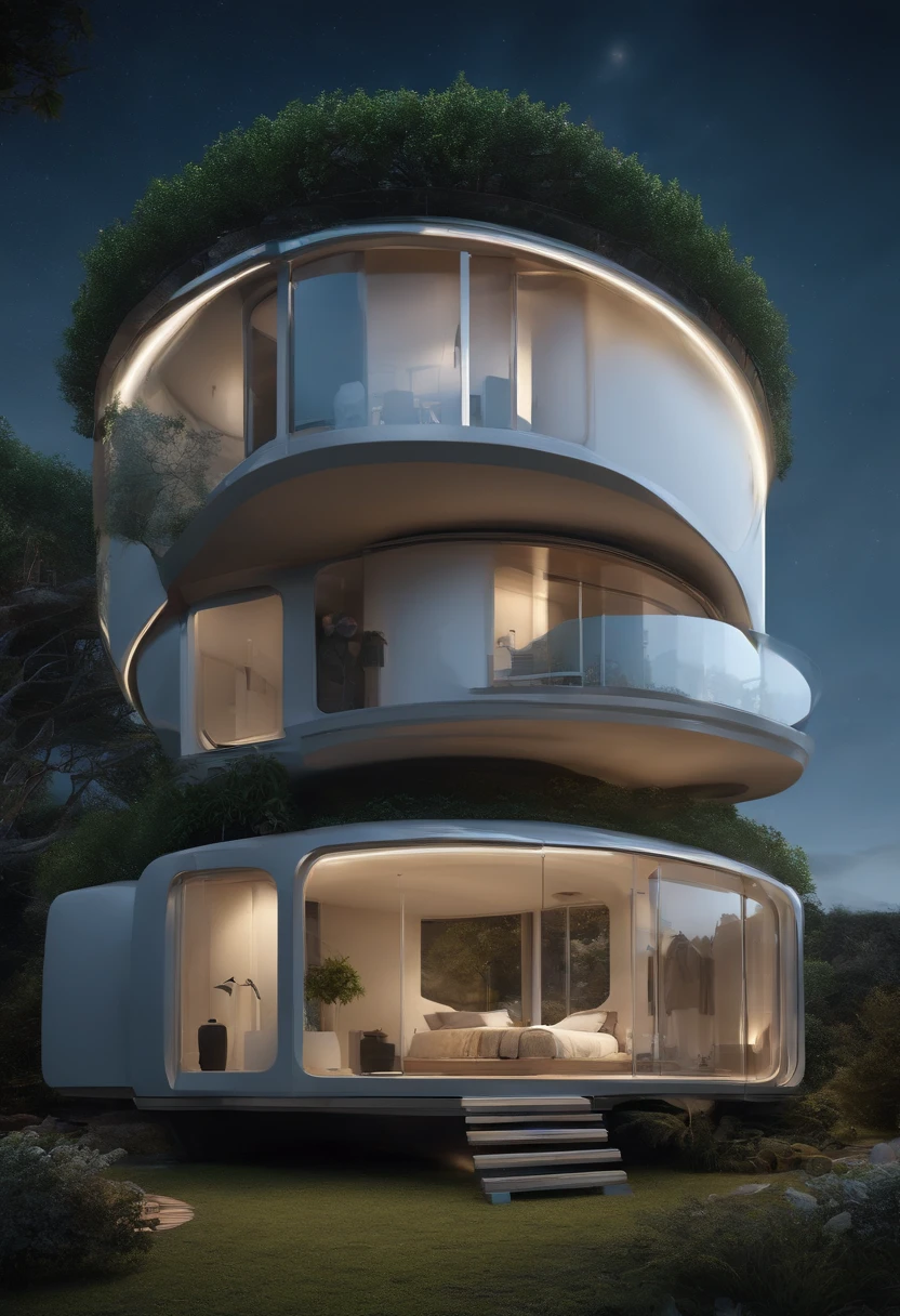 Develop an image of a modular and expandable lunar house with a robot in front, able to adapt to residents' needs over time. How this house would be built in independent modules and how they could be added or removed according to the needs of the occupants? com um robo falando!