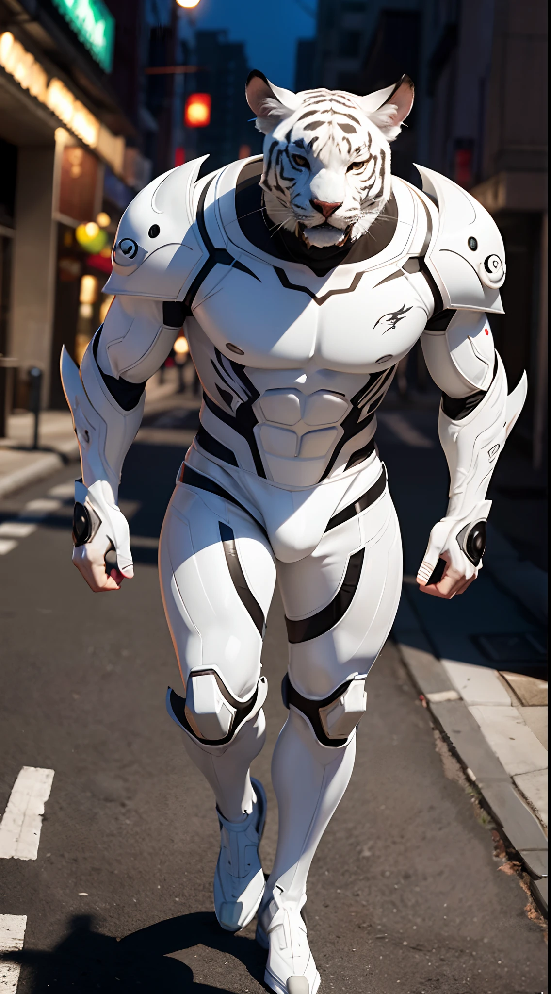 FUTURISTIC CHINESE WHITE TIGER, MECHANICAL ARMOR, MUSCLE BODY