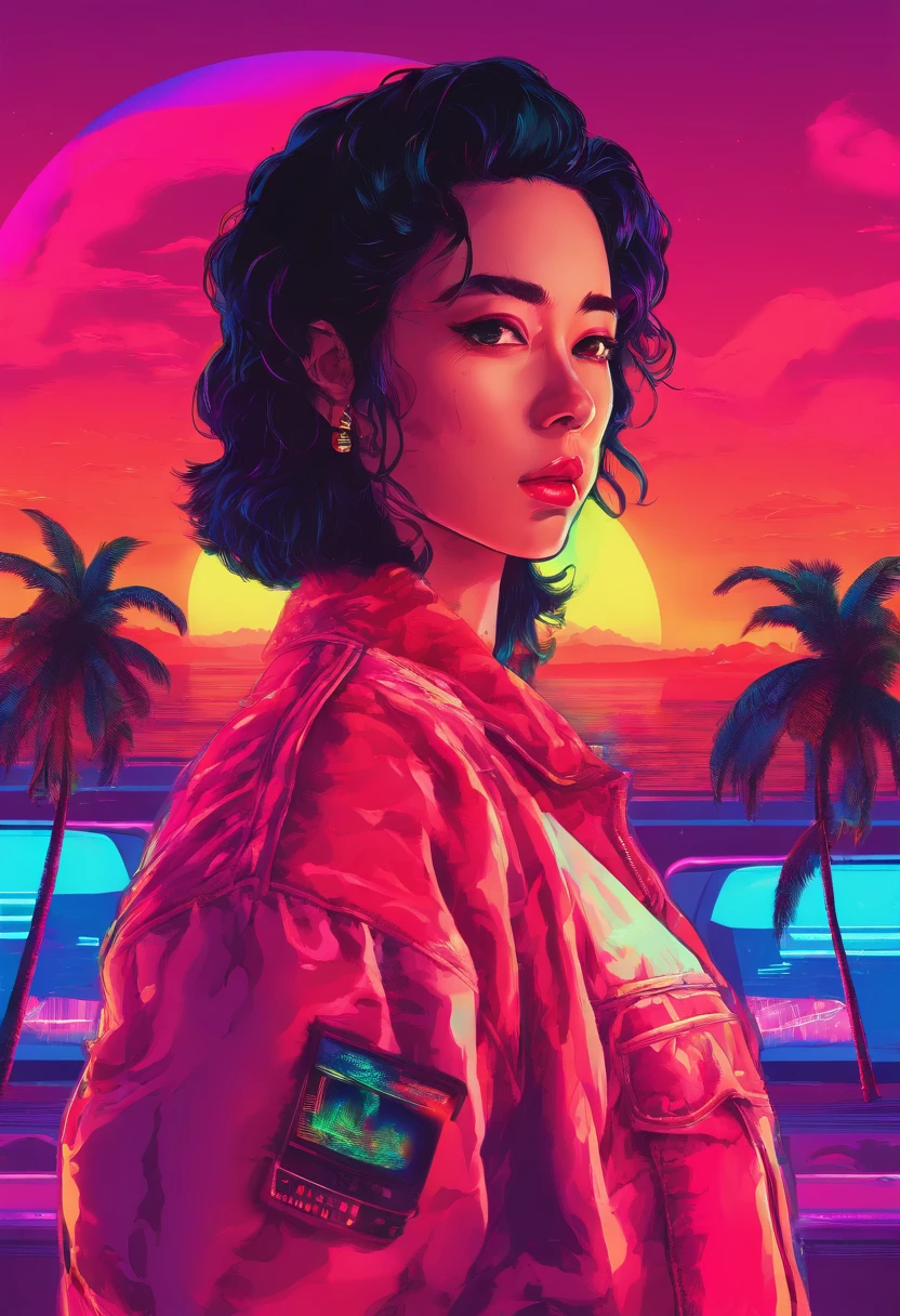 (best quality,2.5),(1 man),(black hair),(red sunset),portraits,vivid colors,warm lighting
