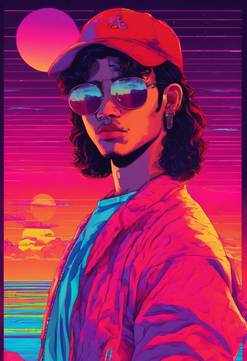 (best quality,2.5),(1 man),(black hair),(red sunset),portraits,vivid colors,warm lighting