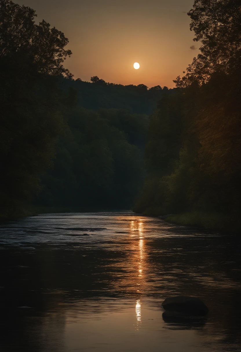 A UPER viewing camera , manque , river, Soft Light , lune, Nuit, boy , Artwork , Masterpiece, Vue du jeu, pixel perfet