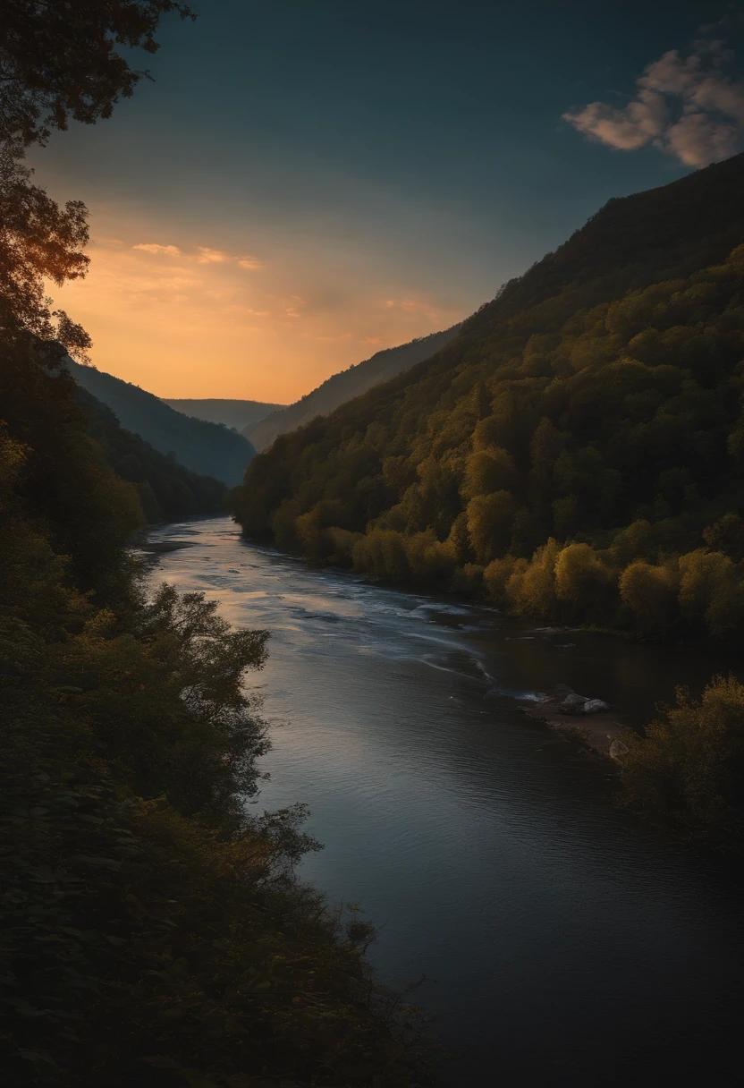 A UPER viewing camera , manque , river, Soft Light , lune, Nuit, boy , Artwork , Masterpiece, Vue du jeu, pixel perfet